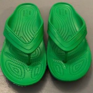 Green and pink Croc Flip Flops